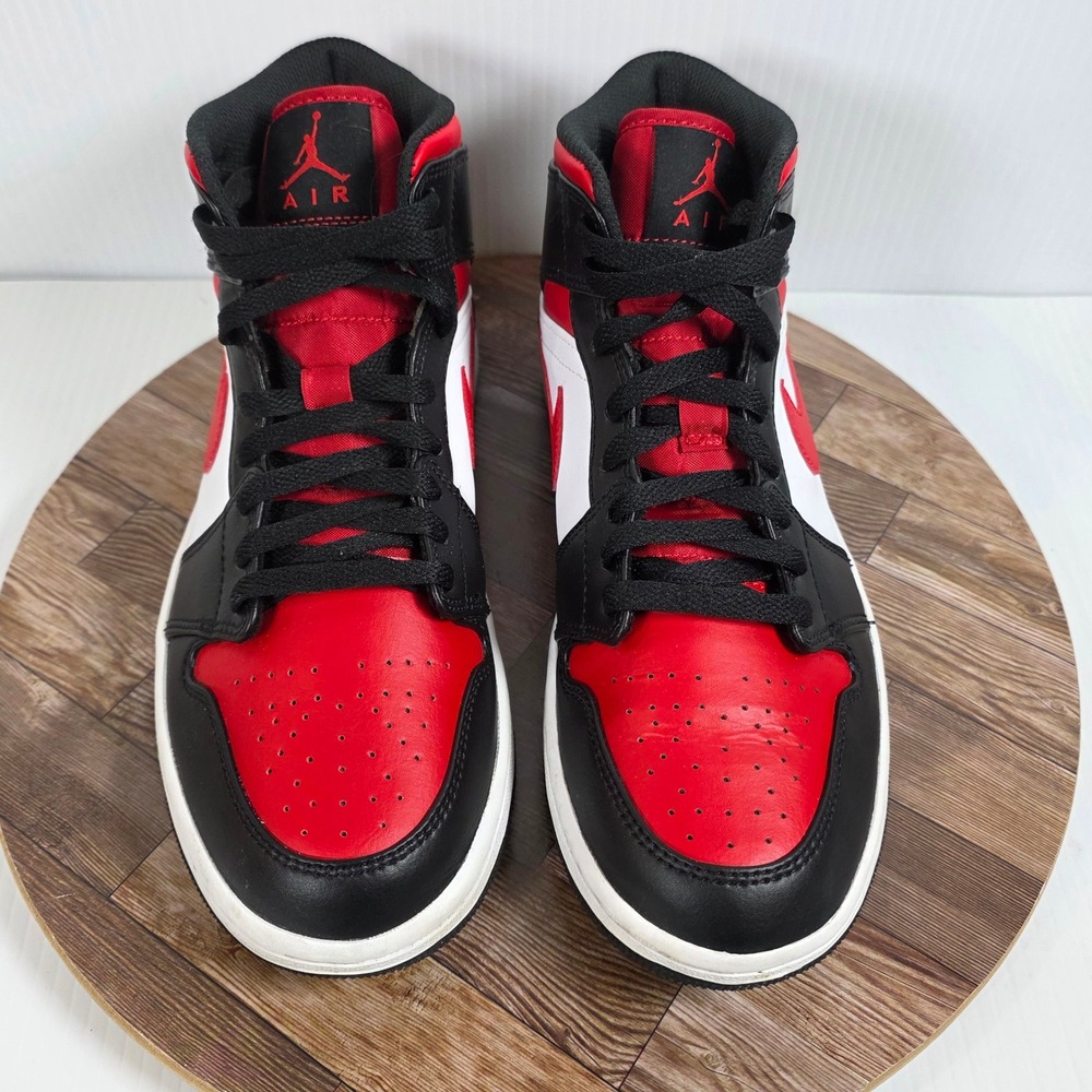 Nike Air Jordan 1 Mid Bred Toe Red/Black/White Leather Sneakers Size 8 - Picture 4 of 10